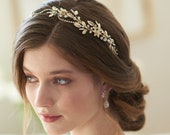 Pearl & Crystal Headband, Rhinestone Wedding Headband, Bridal Headpiece,Opal Bridal Hairpiece,Gold Bridal Headband,Bridal Accessory ~TI-3353