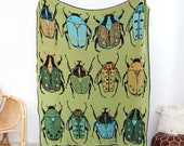 Beetle Knit Throw Blanket in Green Summer Field - Boho Colorful Home Deco - Artwork for Home Apartment Living Room