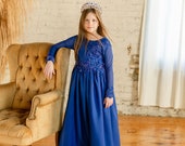 Children's Sapphire Dress For Any Special Occasion - Vintage Style Dress with Glittering Details