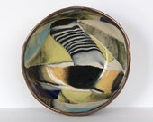 Yellow Tiger Nerikomi Ceramic Bowl, Striped Marbled Dish, Contemporary Stoneware Bowl, Abstract Gold yellow green tropical design small dish