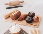Wooden Bread Set of 7 Toy - Pastries Set Montessori / Waldorf Pretend Play Toy - Cooking / Baking Toy
