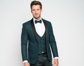Men's 4-Piece Slim Fit Hunter Green Modern Sequin Tuxedo Set perfect for Weddings, Parties, and Events