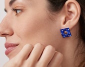 Cobalt Blue Earrings | Rattan earrings | Sterling Silver 925 | Sapphire Blue Studs