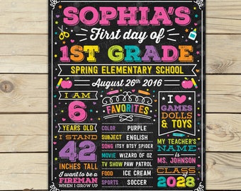 First Day of School Sign Girl First Day of School Chalkboard Back to School Sign Printable First Day of Kindergarten Sign 1st Day of School