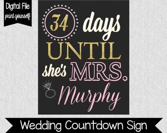 Pink and Gold Wedding Countdown Sign - Bridal Shower Sign - Bridal Shower Countdown - Wedding Shower Decor - Countdown - Days Until