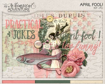 April Fools, Play Pranks, Instant Download, Digital Scrapbooking Kit, Practical Jokes, Poisson d'Avril, Goldfish, Paper Pack, Embellishments