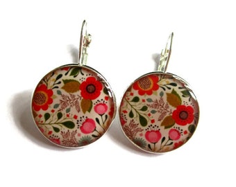 Flowers dangle earrings,  colorful flowers earrings, vintage style, summer jewelry, floral dangle