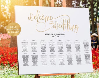 Gold Wedding Seating Chart Printable -  Alphabetical Seating Chart - Welcome To Our Wedding Sign - Gold -  Downloadable wedding #WDH304_18