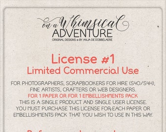 Limited Commercial Use License For Photographers, Scrapbookers For Hire, Artists, Crafters or Web Designers For 1 Paper or Elements Pack