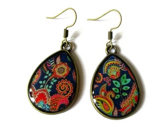 Bohemian TearDrop Earrings, Colorful Earrings, Summer Boho Jewelry, Paisley Style, clip