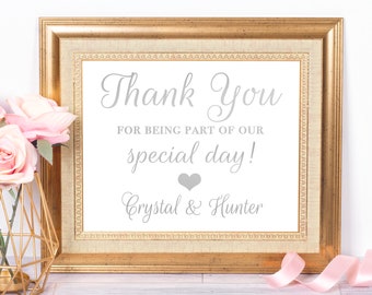 Silver Wedding Thank You Sign, Foil Print Favors Wedding Signage, Custom Personalized, Bride And Groom Names, Shower or Party Sign