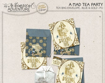 Alice In Wonderland, Tea Bag Envelopes, Wonderland Tea Bag, Digital Download, Drink Me, Tea Party Favor, Instant Download, Collage Sheet
