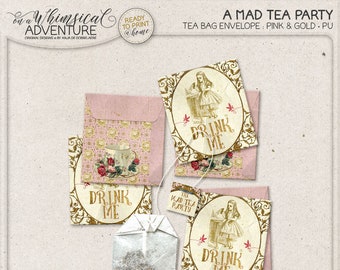 Alice In Wonderland printable tea bag envelopes, party printables, printable collage sheet vintage mad tea party digital download