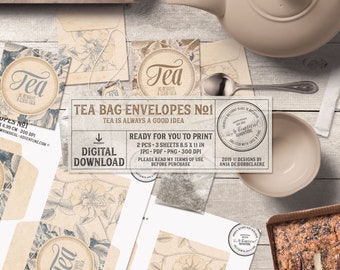 Gold Marble, Blue Marble, Tea Gift Idea, Tea Lover, Printable Tea Bag Envelope, Instant Download, Digital Collage Sheet, Floral Pattern