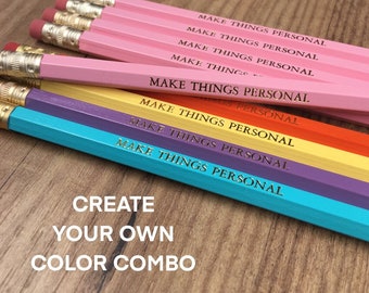 MIX or MATCH | Personalized Pencils - Set of 5 | Choose Your Color Combo | Custom Foil Printed | HB No. 2 Graphite | Hexagon | Test Ready
