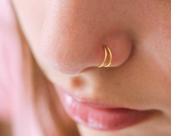 Double Nose Ring for Single Piercing, Gold Nose Ring Hoop, Double Hoop Nose Ring, Sterling Silver Nose Ring, Double Nose Ring Single Pierced
