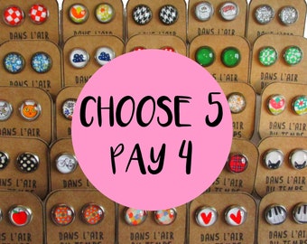 Stud Earrings Buy 4 Get one FREE - Pack of 5 Stud Earrings of your choice - You pick the designs