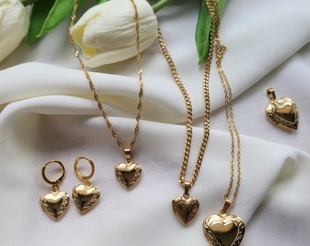 18K Gold Filled Gold Heart Locket Necklace, Small Locket, Big Locket, Minimalist Gift,  Personalized Gift, Waterproof Jewelry
