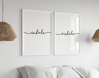 Inhale Exhale Print, Wall Art, Inhale Exhale, Pilates Poster, Set of 2 Prints, Breathe Print, Inhale Exhale Signs, Yoga Gifts