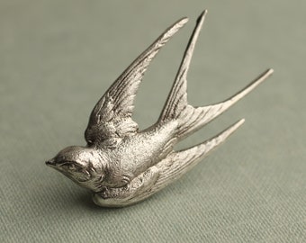 Swallow Bird Brooch... Silver Vintage Antique Sparrow, SILVER BIRD BROOCH