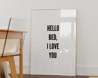 Wall Decor, Hello Bed I Love You, Cute Apartment Decor, Above Bed Art, Master Bedroom Print, Extra Large Wall Art, Scandinavian Prints