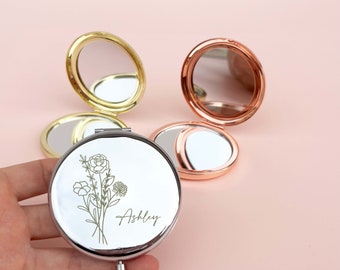 Personalized Compact Mirror, Pocket Mirror, Bridal Gift, Custom Engraved Mirror, Bride Mirror, Wedding Party Favors, Creative Gift