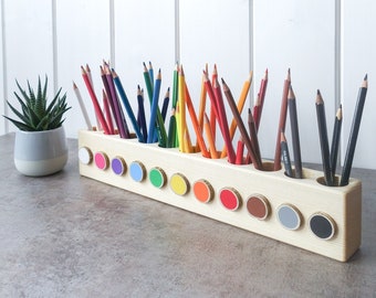 Montessori wood pencil holder, crayon holder, adult coloring, wood desk organizer, artist pencil organizer, pen box, desk storage