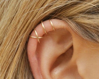 Set of 2 Ear Cuffs for Upper Ear, No Piercing Needed, Fake Cartilage Earring