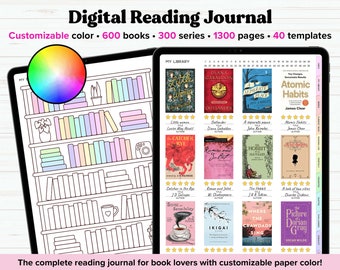 Digital Reading Journal, Digital Reading Planner, Reading Digital Planner, Goodnotes, Reading Tracker, Reading Log, Book Review, Book Shelf