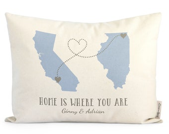 Personalized Long Distance Relationship Gift Pillow, Romantic Gift, State To State, Country To Country, Long Distance Friends Pillows