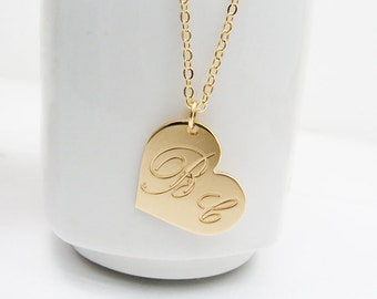 Heart necklace. Personalized Gold heart necklace. Initial Necklace. Personalized gifts.Initial heart necklace. Couples necklace. Gift ideas.
