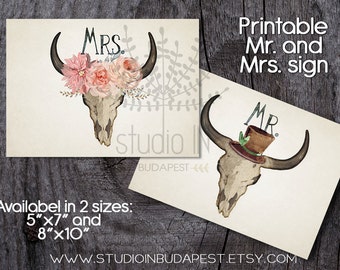 Mr. and Mrs. sign printable, wedding Mr. and Mrs. sign, bohemian wedding printable, rustic wedding sign, INSTANT DOWNLOAD